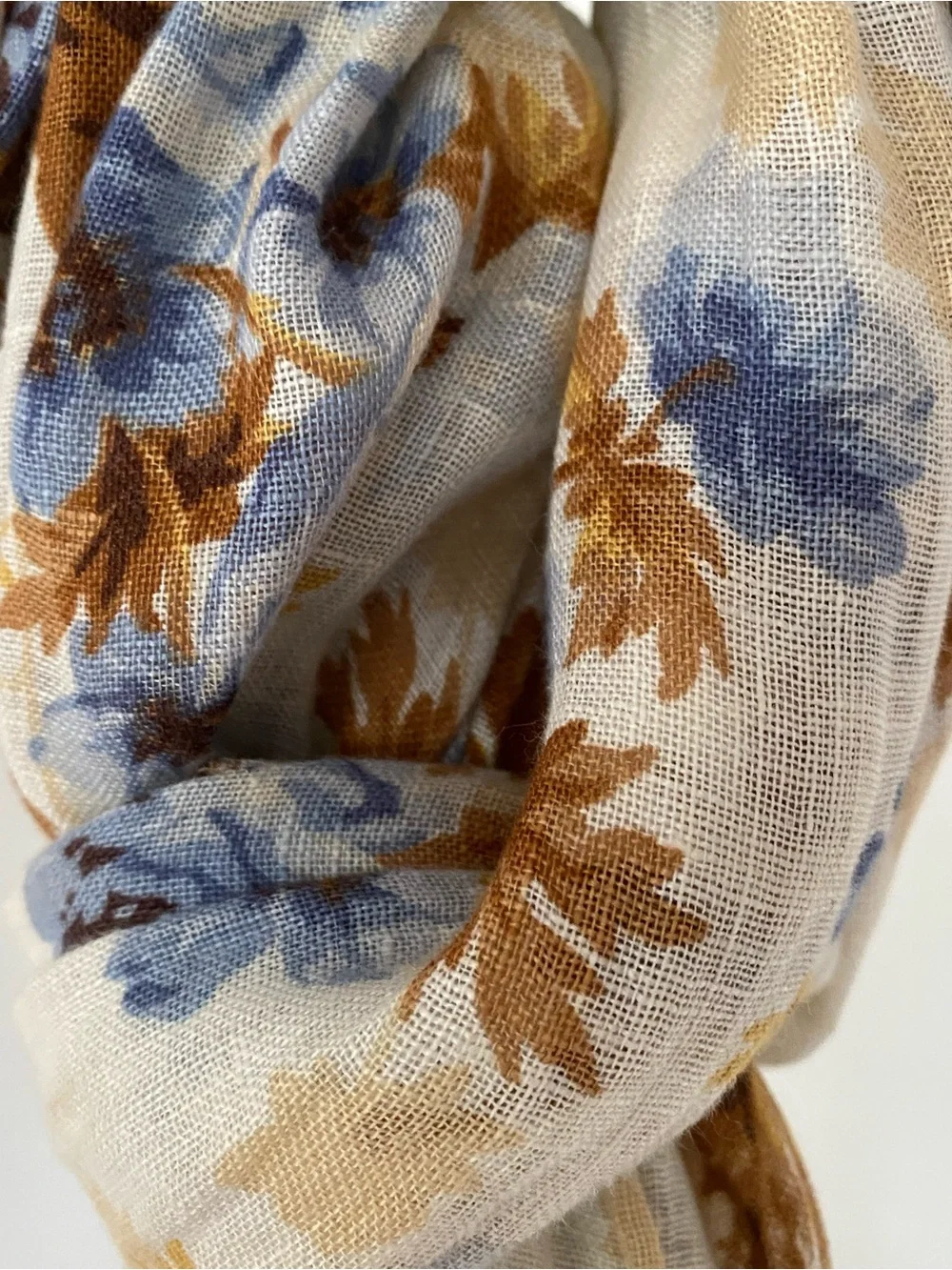 Massimo Dutti Blue Brown Floral Lightweight Oversized Scarf